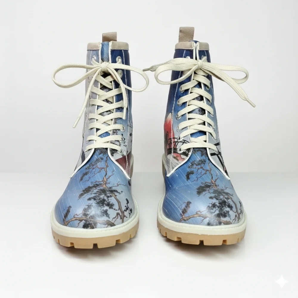 Dogo Size 38 Boots Mt. Fuji 8 Hole Lace Up Mid Calf Rugged Rubber Sole Fleece - Picture 3 of 10